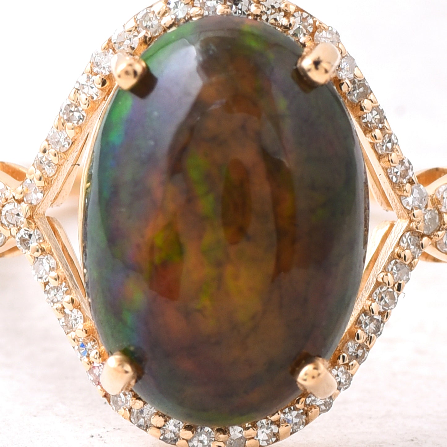 3.32 Ct Oval Cabochon Cut Natural Black Opal 14K Gold Ring