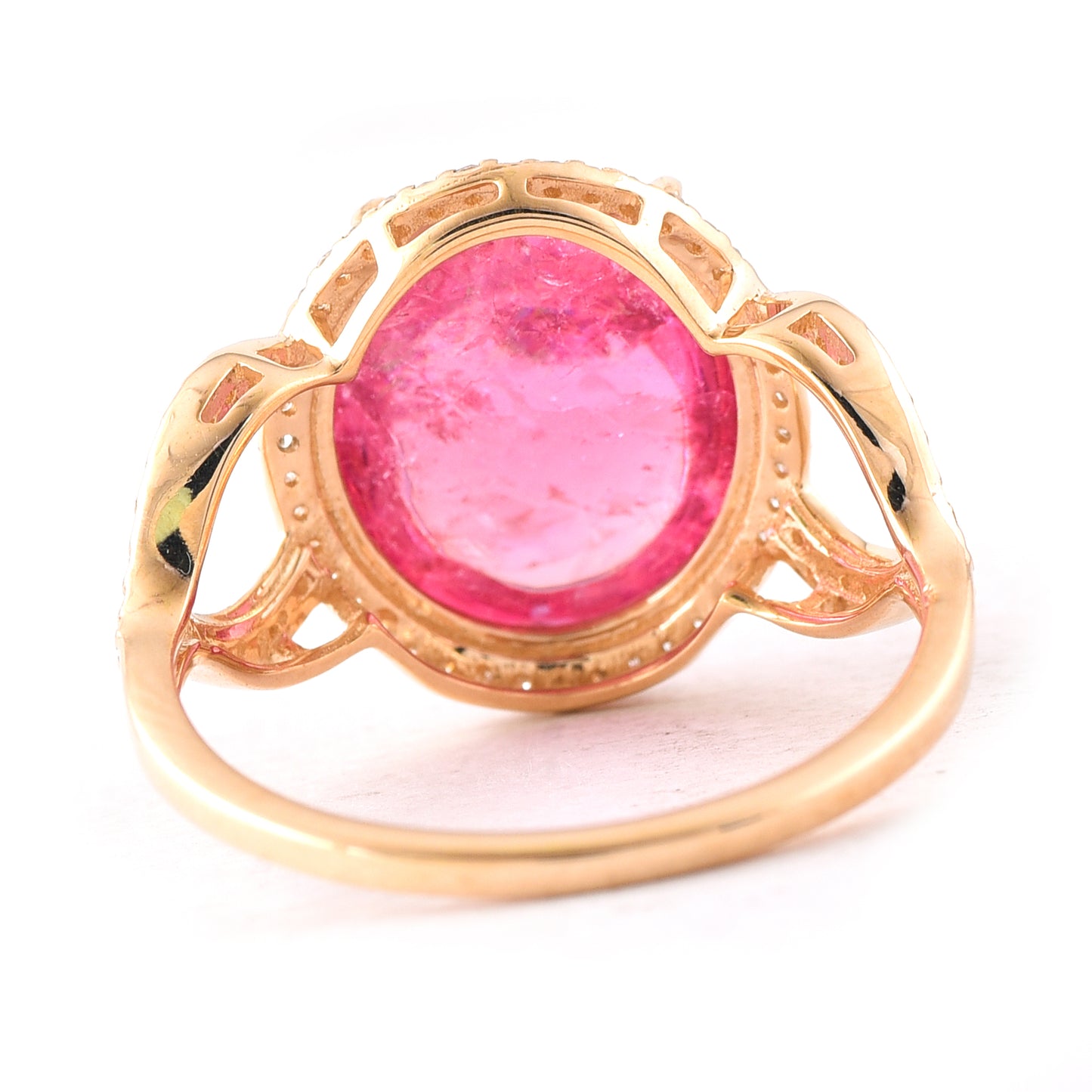 6.11 Ct Oval Cabochon Cut Natural Pink Tourmaline 14K Gold Ring