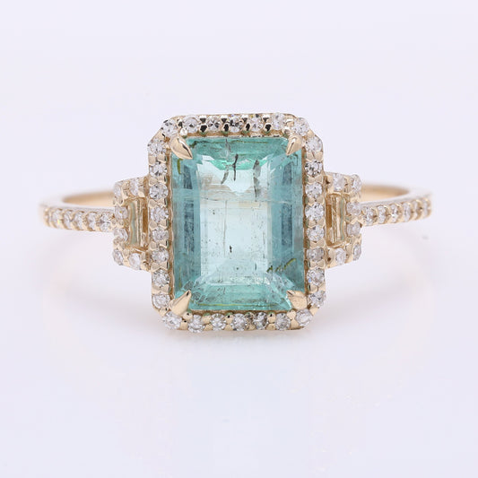1.83 Ct Octagon Step Cut Natural Emerald 14K Gold Ring