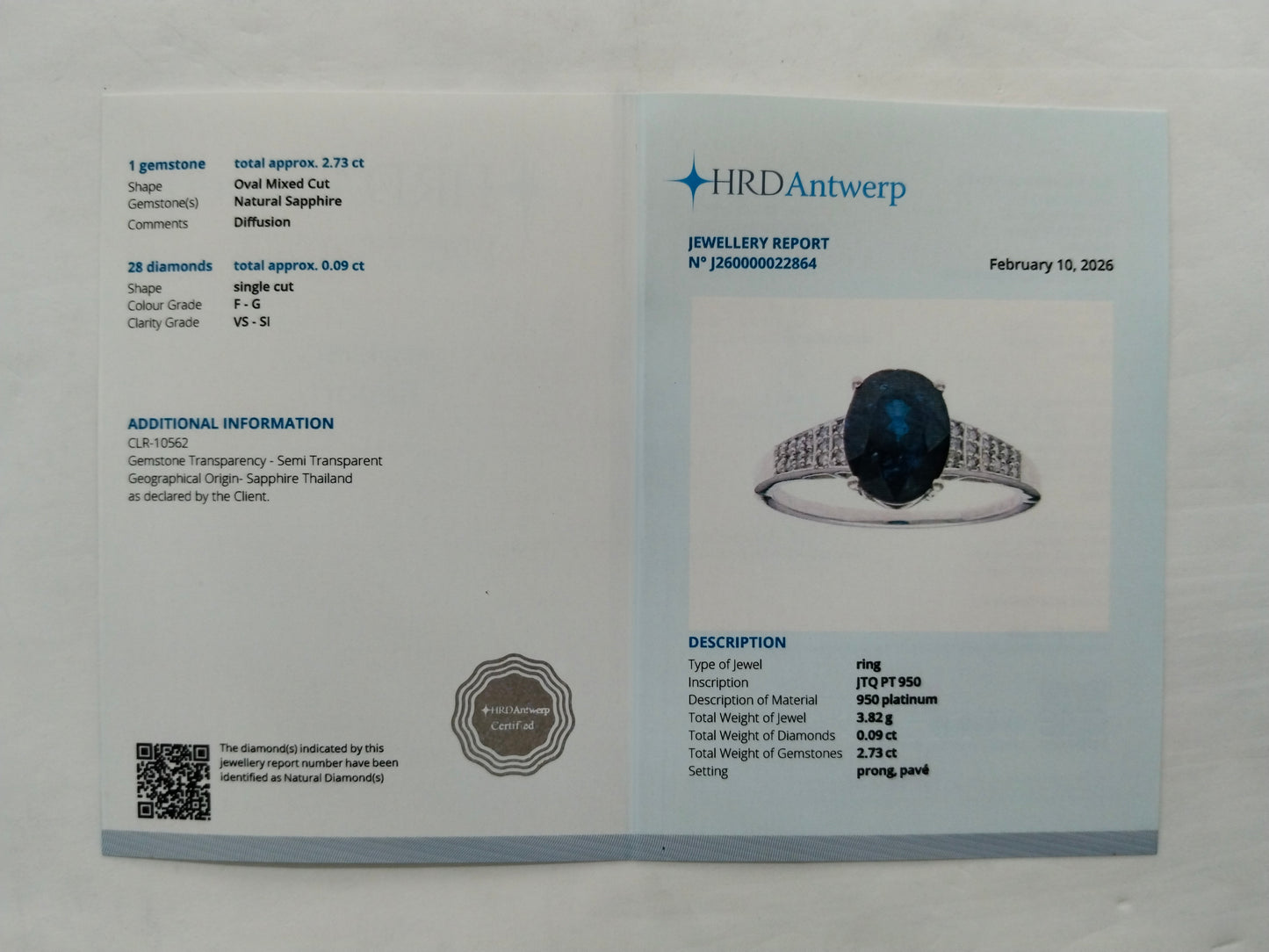 2.82 Ct Oval Mixed Cut Natural Sapphire 950 Platinum Ring