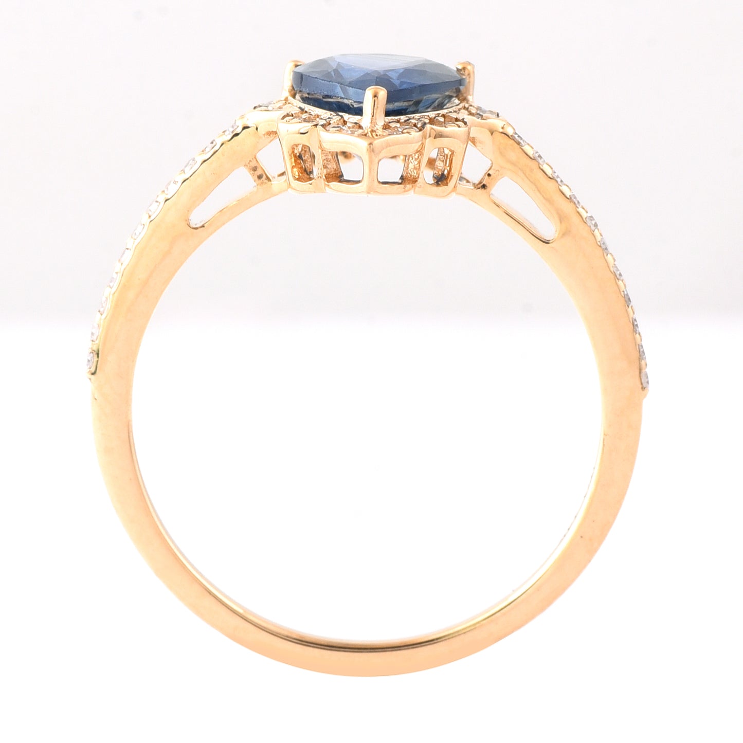1.64 Ct Pear Mixed Cut Natural Sapphire 14K Gold Ring