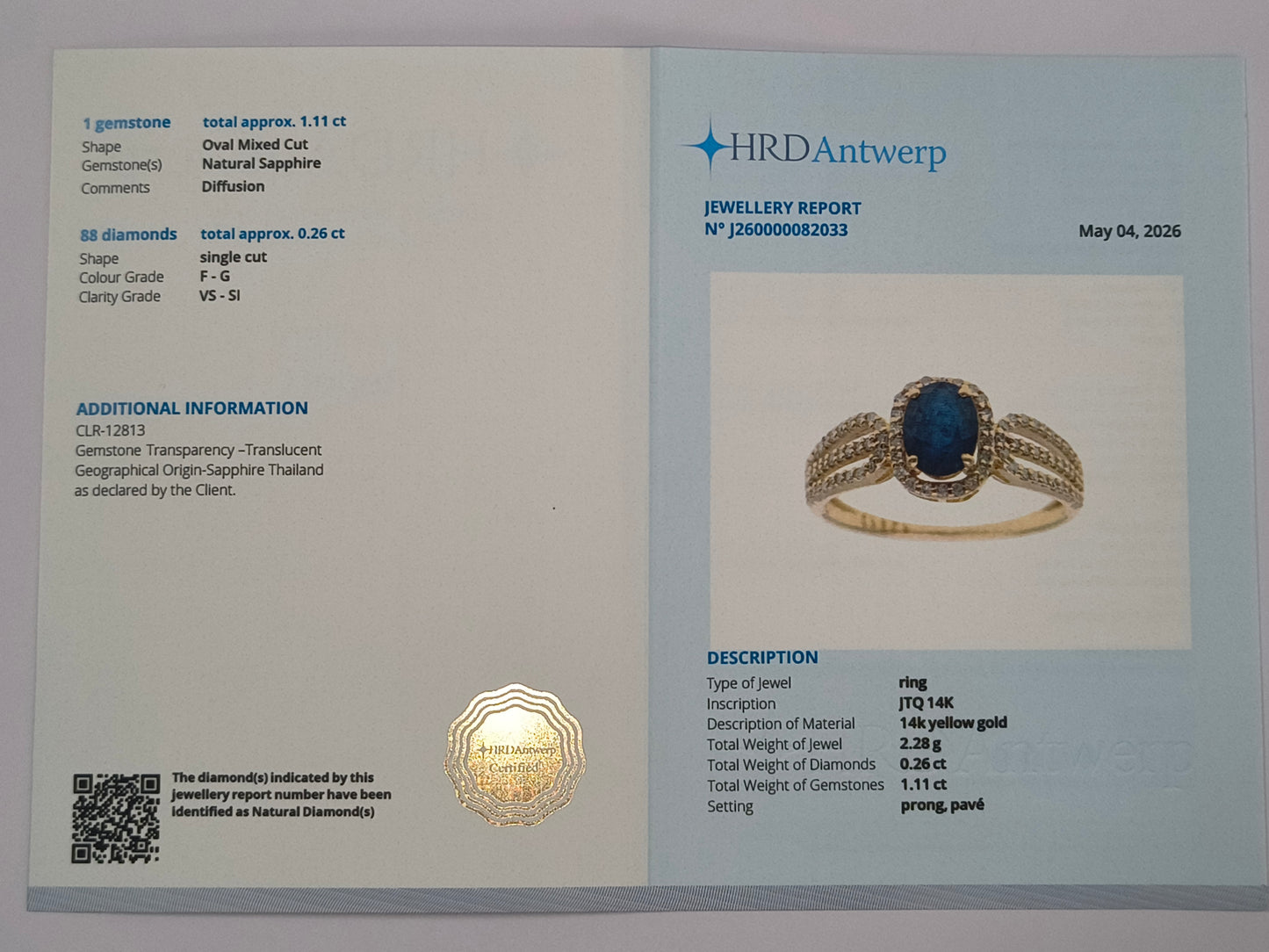 1.37 Ct Oval Mixed Cut Natural Sapphire 14K Gold Ring