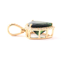 2.12 Ct Triangle Mixed Cut Natural Green Tourmaline 14K Gold Pendant
