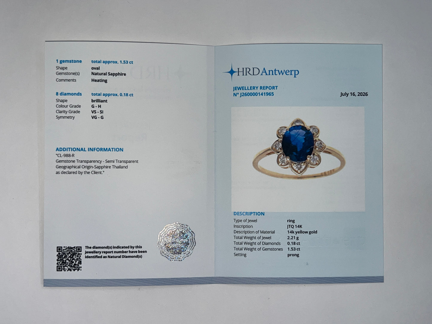1.71 Ct Oval Natural Sapphire 14K Gold Ring