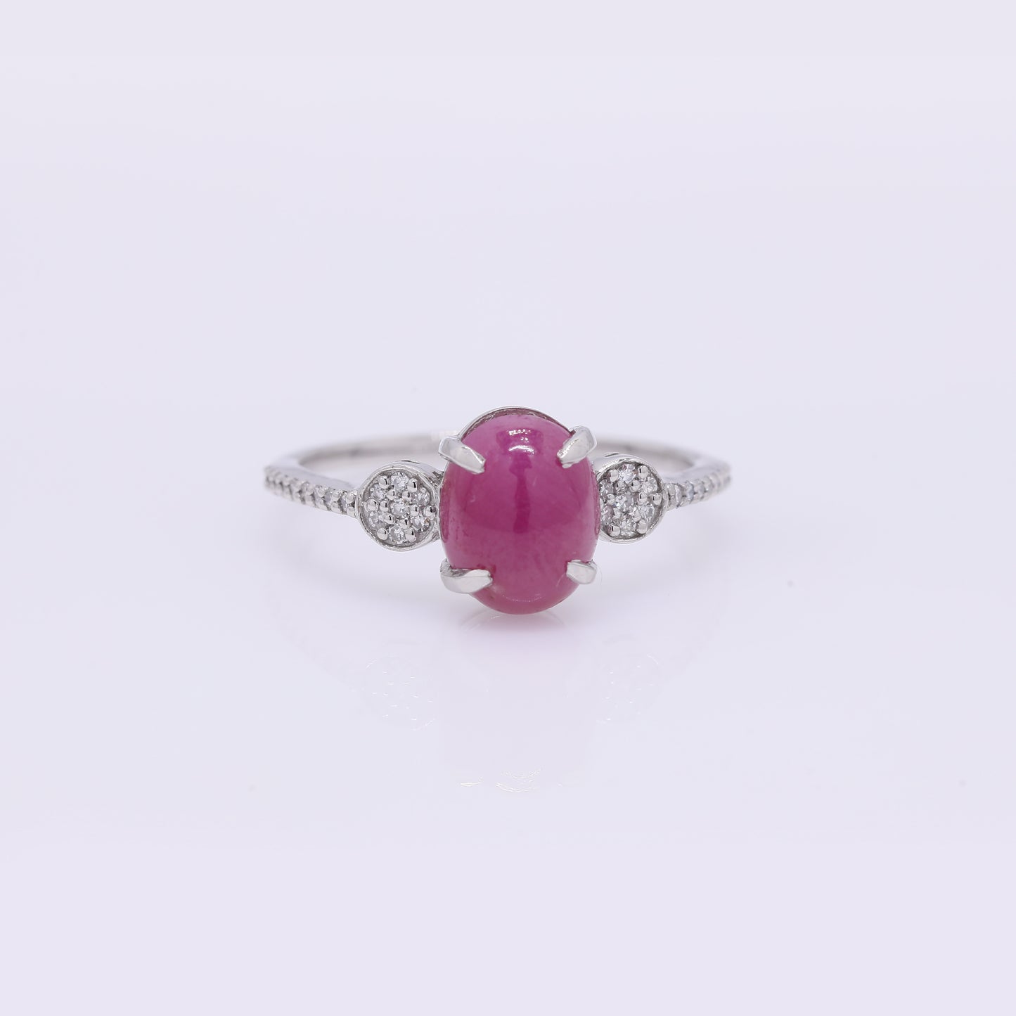 2.58 Ct Oval Cabochon Cut Natural Ruby 950 Platinum Ring