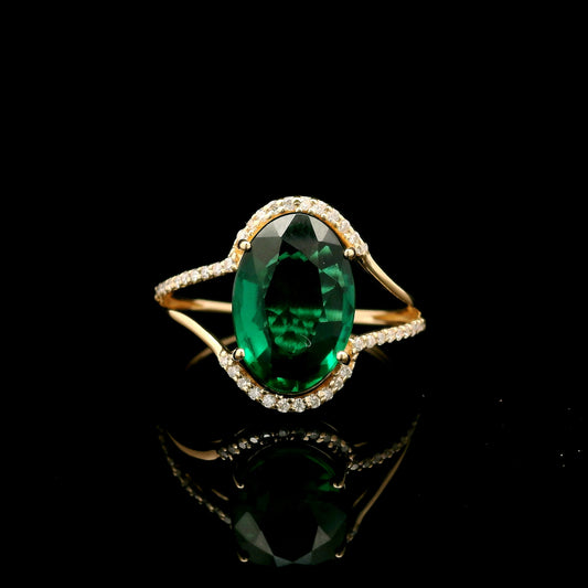 3.12 Ct Oval Mixed Cut Lab Grown Emerald 14K Gold Ring