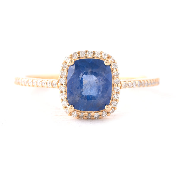 1.71 Ct Cushion Mixed Cut Natural Sapphire 14K Gold Ring
