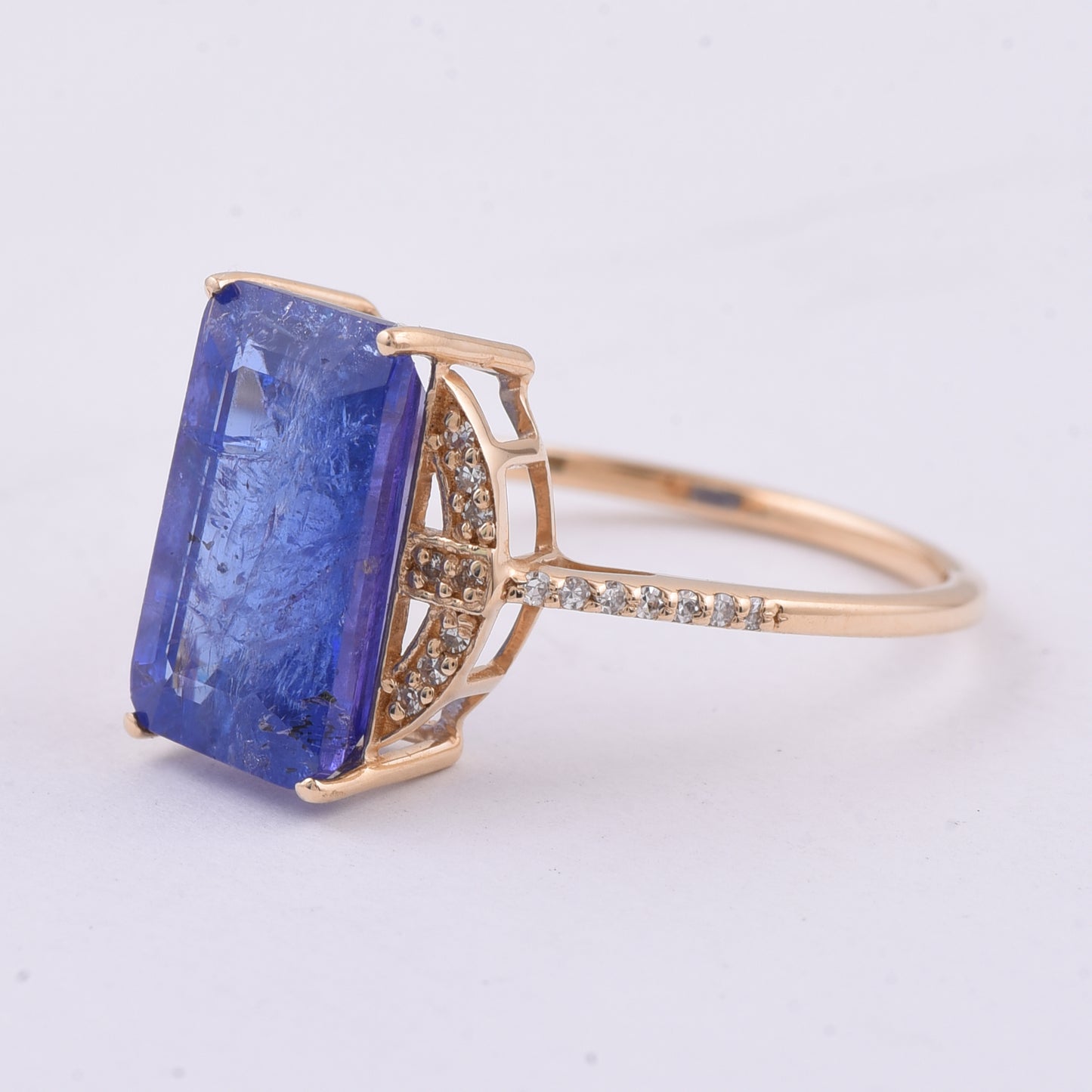 4.65 Ct Octagon Step Cut Natural Tanzanite 14K Gold Ring