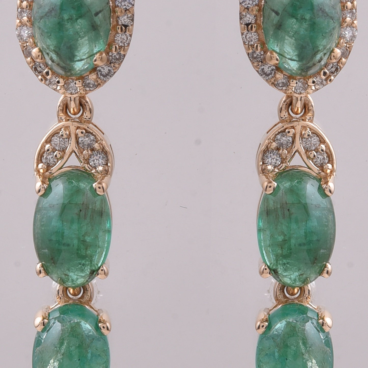 2.68 Ct Oval Cabochon Cut Natural Emerald 14K Gold Earrings