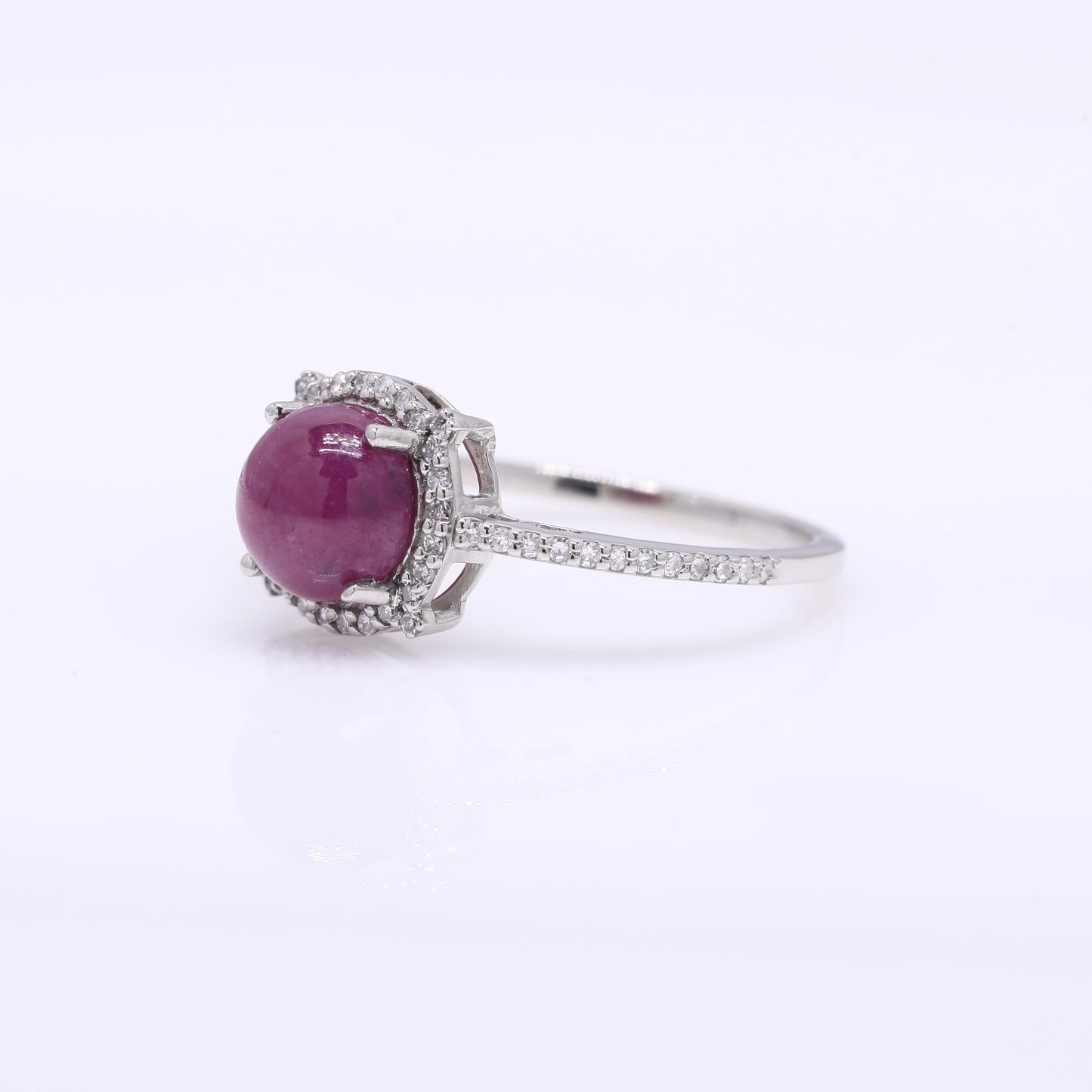2.34 Ct Round Cabochon Cut Natural Ruby 950 Platinum Ring