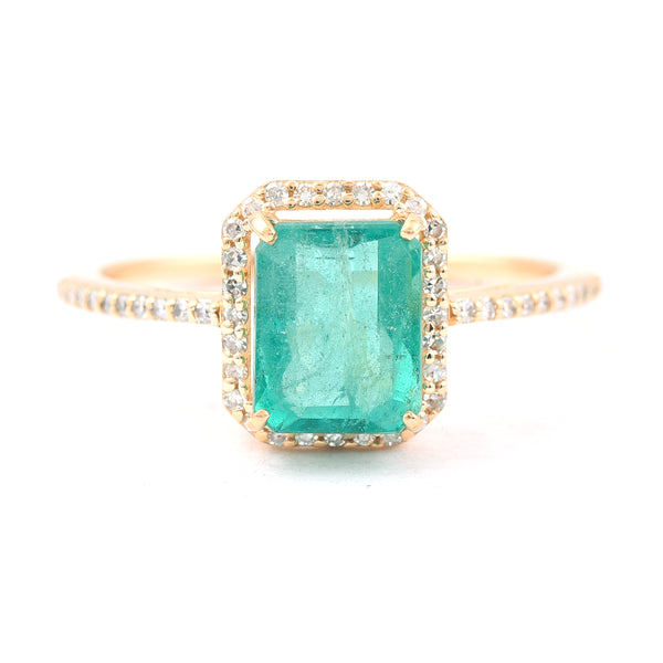 1.85 Ct Octagon Step Cut Natural Emerald 14K Gold Ring