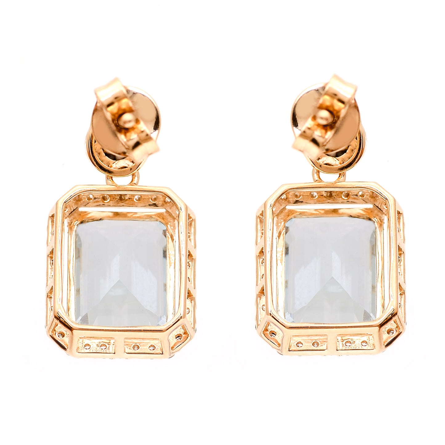 4.21 Ct Octagon Natural Aquamarine 14K Gold Earrings