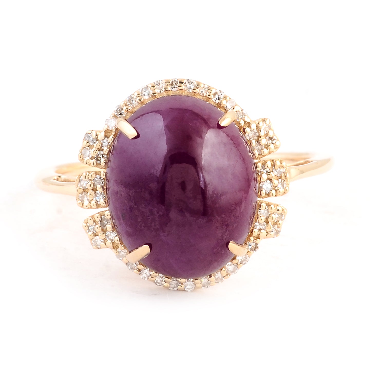 7.73 Ct Oval Cabochon Natural Corundum Ruby 14K Gold Ring