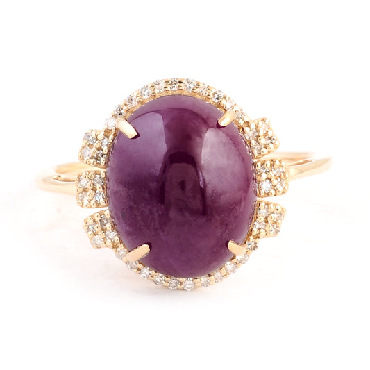 7.73 Ct Oval Cabochon Natural Corundum Ruby 14K Gold Ring