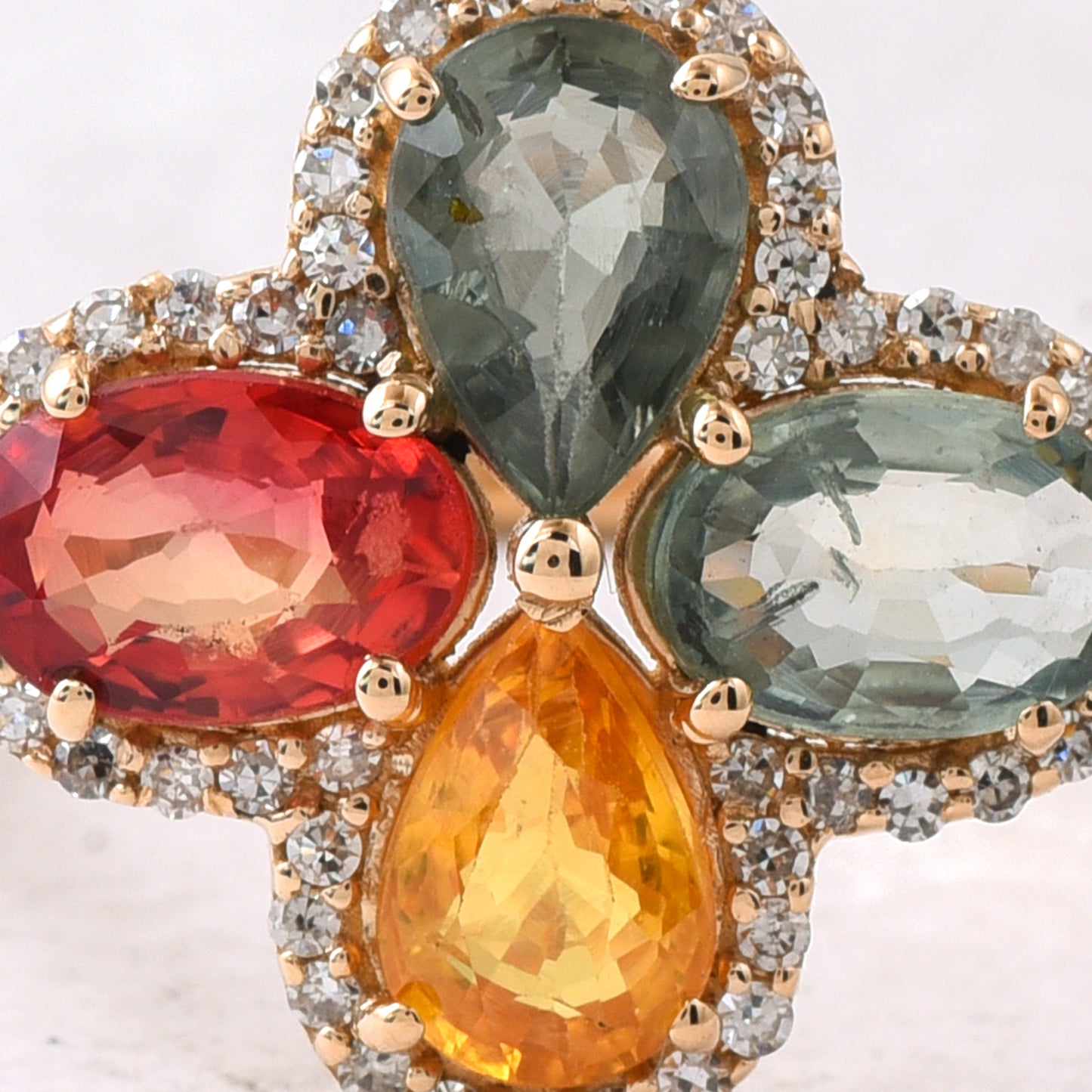 2.51 Ct Oval Mixed Cut, Pear Mixed Cut Natural Multi-Coloured Sapphire 14K Gold Ring