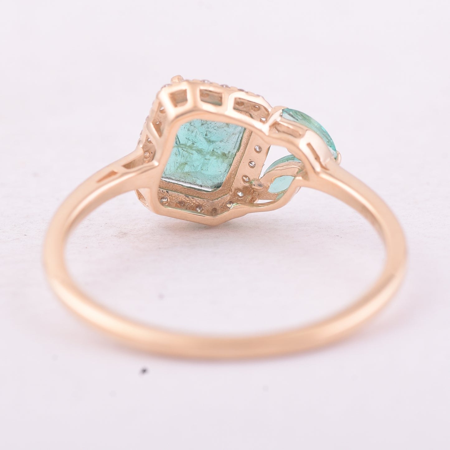 1.01 Ct Octagon Step Cut, Marquise Mixed Cut Natural Emerald 14K Gold Ring