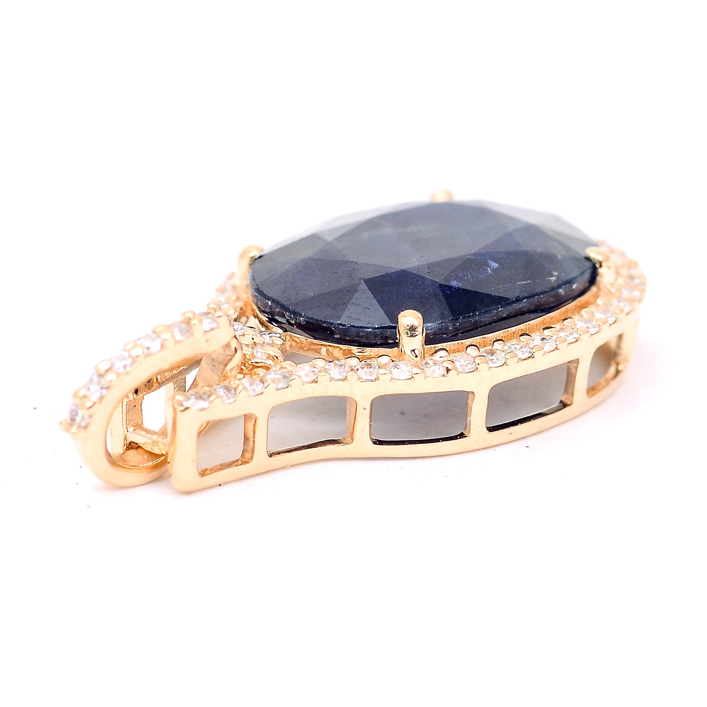 4.64 Ct Oval Mixed Cut Natural Sapphire 14K Gold Pendant