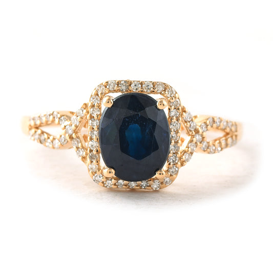 2.34 Ct Oval Mixed Cut Natural Sapphire 14K Gold Ring