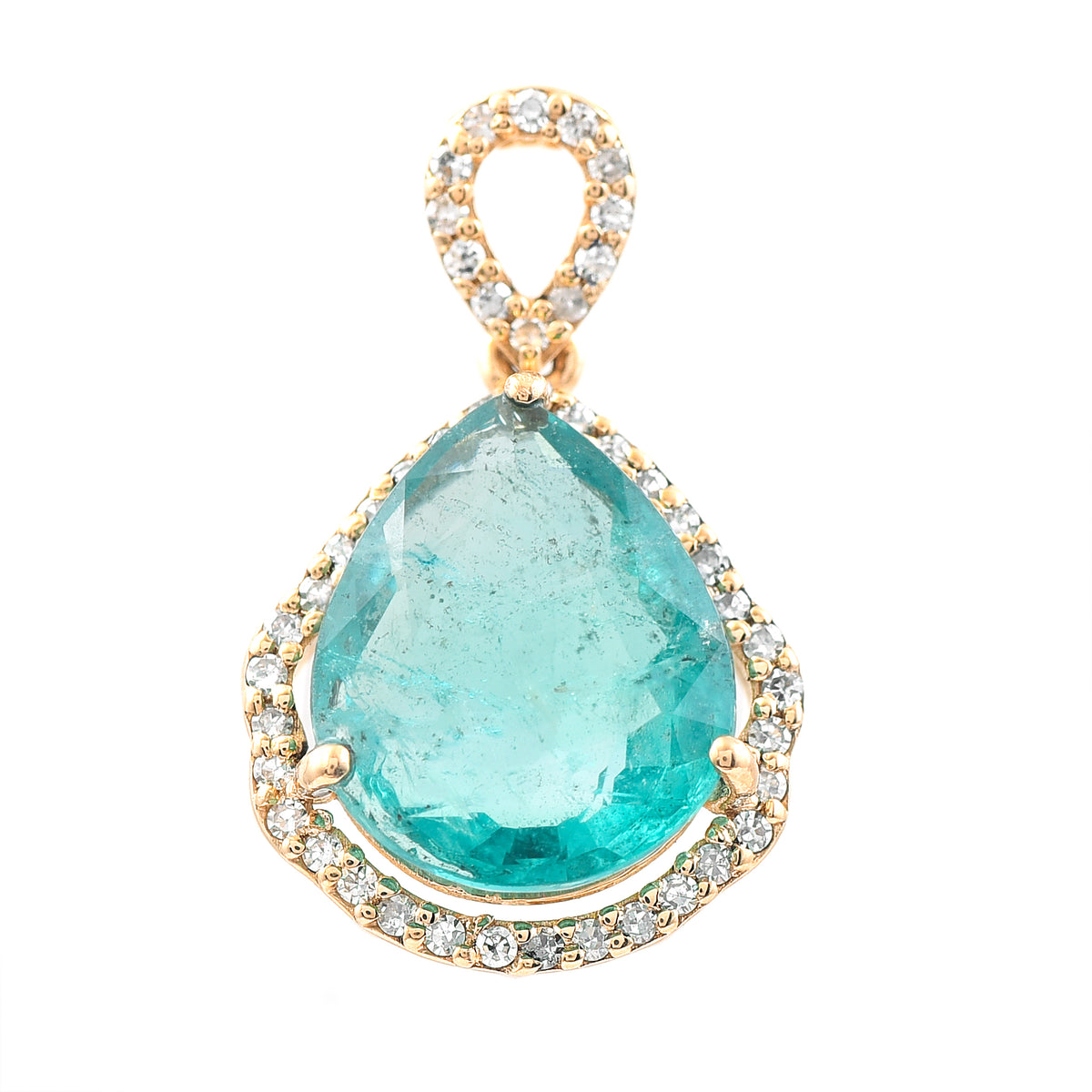 2.76 Ct Pear Mixed Cut Natural Emerald 14K Gold Pendant