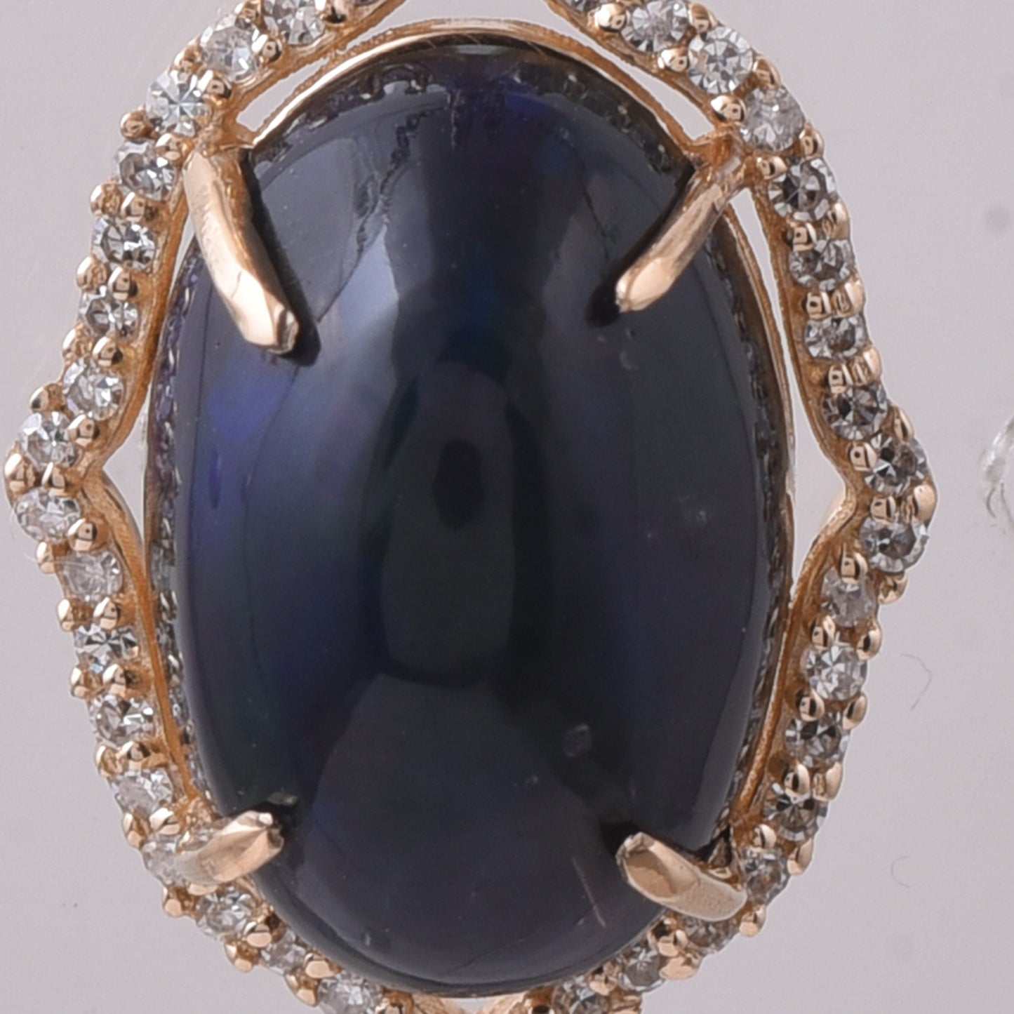 3.57 Ct Oval Cabochon Cut Natural Black Opal 14K Gold Pendant