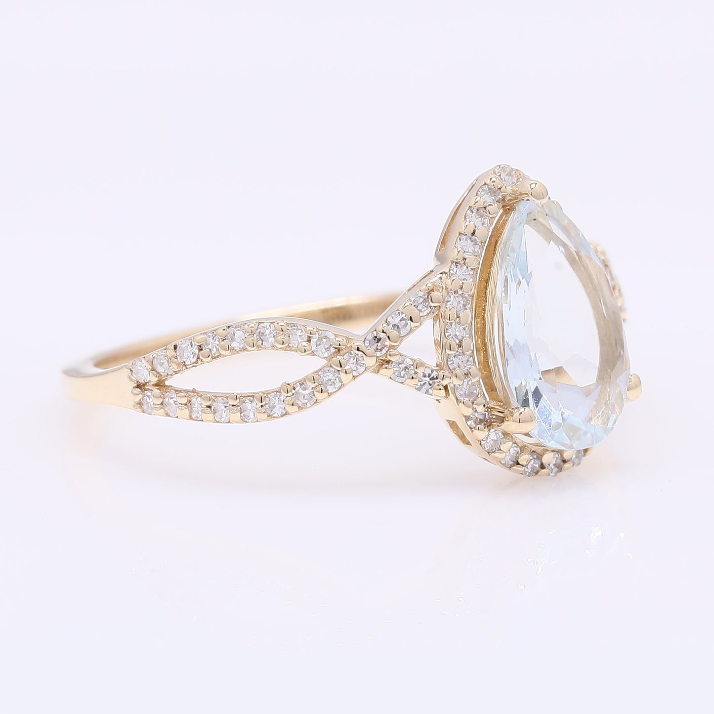 1.15 Ct Pear Mixed Cut Natural Aquamarine 14K Gold Ring