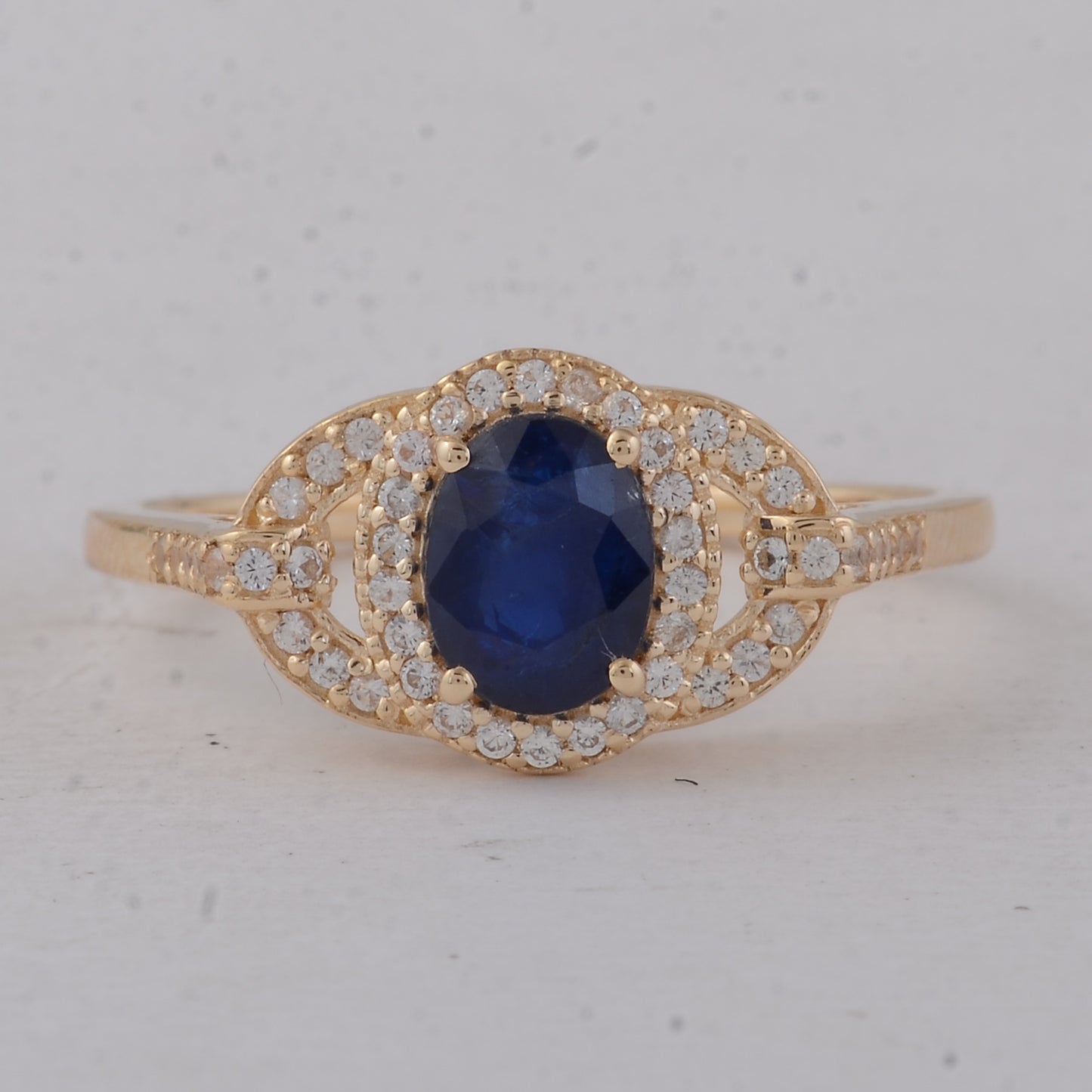 1.32 Ct Oval Blue Sapphire 9K Gold Ring