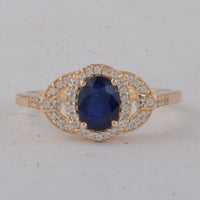 1.32 Ct Oval Blue Sapphire 9K Gold Ring