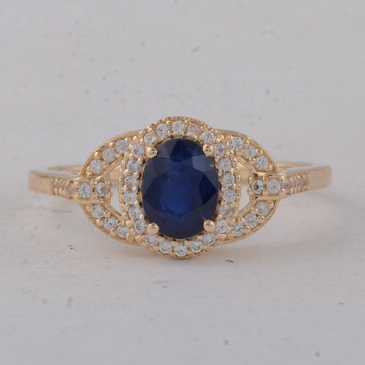 1.32 Ct Oval Blue Sapphire 9K Gold Ring