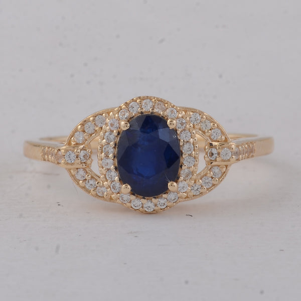 1.32 Ct Oval Blue Sapphire 9K Gold Ring