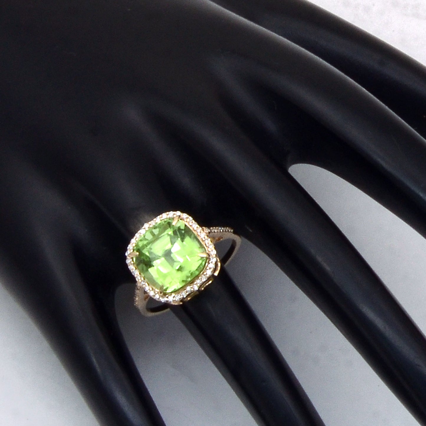 7.06 Ct Cushion Mixed Cut Natural Peridot 14K Gold Ring