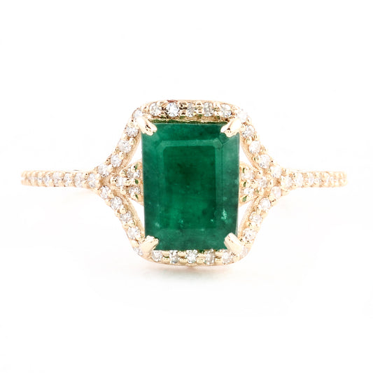 1.95 Ct Emerald Cut Natural Beryl Emerald 14K Gold Ring