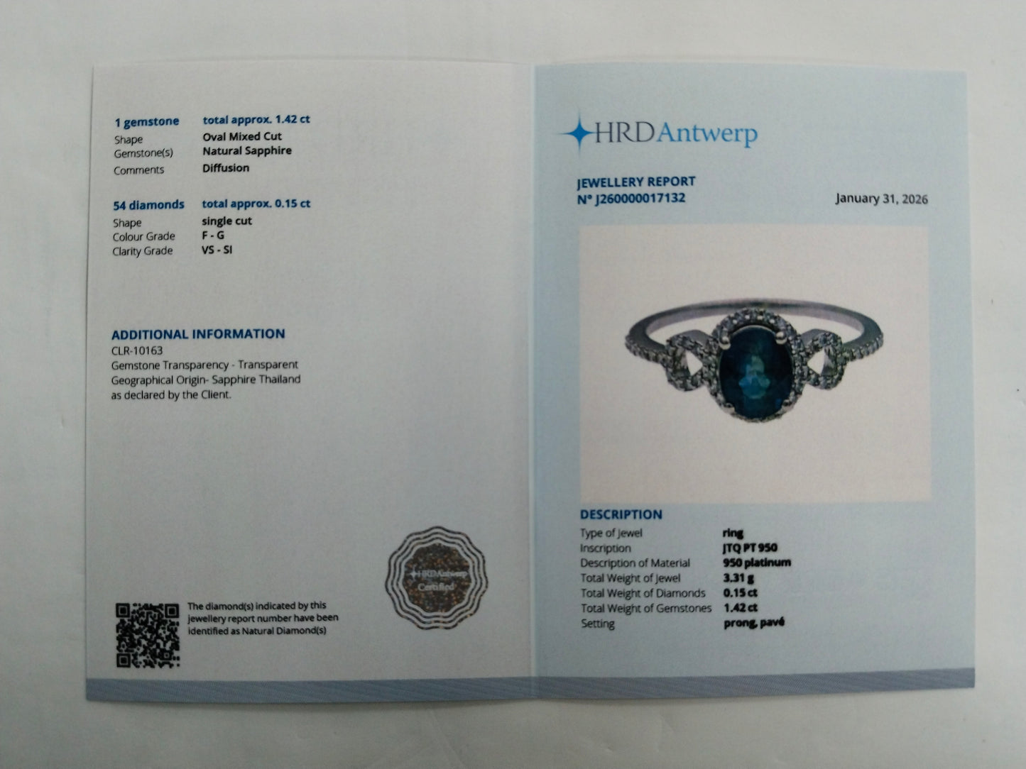 1.57 Ct Oval Mixed Cut Natural Sapphire 950 Platinum Ring