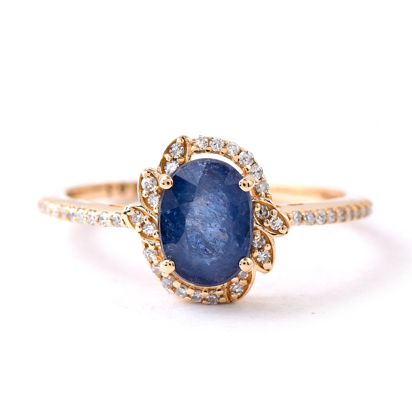 1.67 Ct Oval Mixed Cut Natural Sapphire 14K Gold Ring