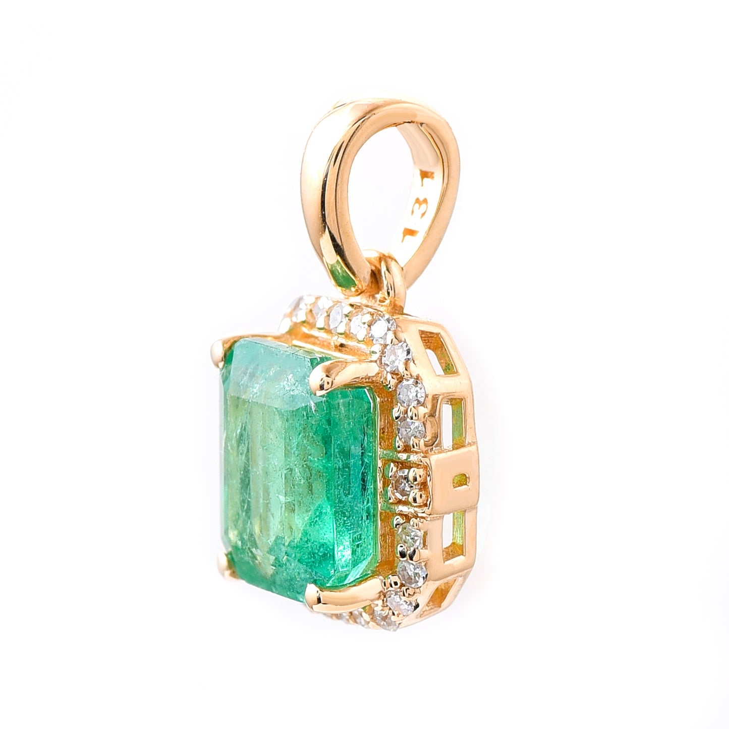 1.30 Ct Octagon Step Cut Natural Emerald 14K Gold Pendant