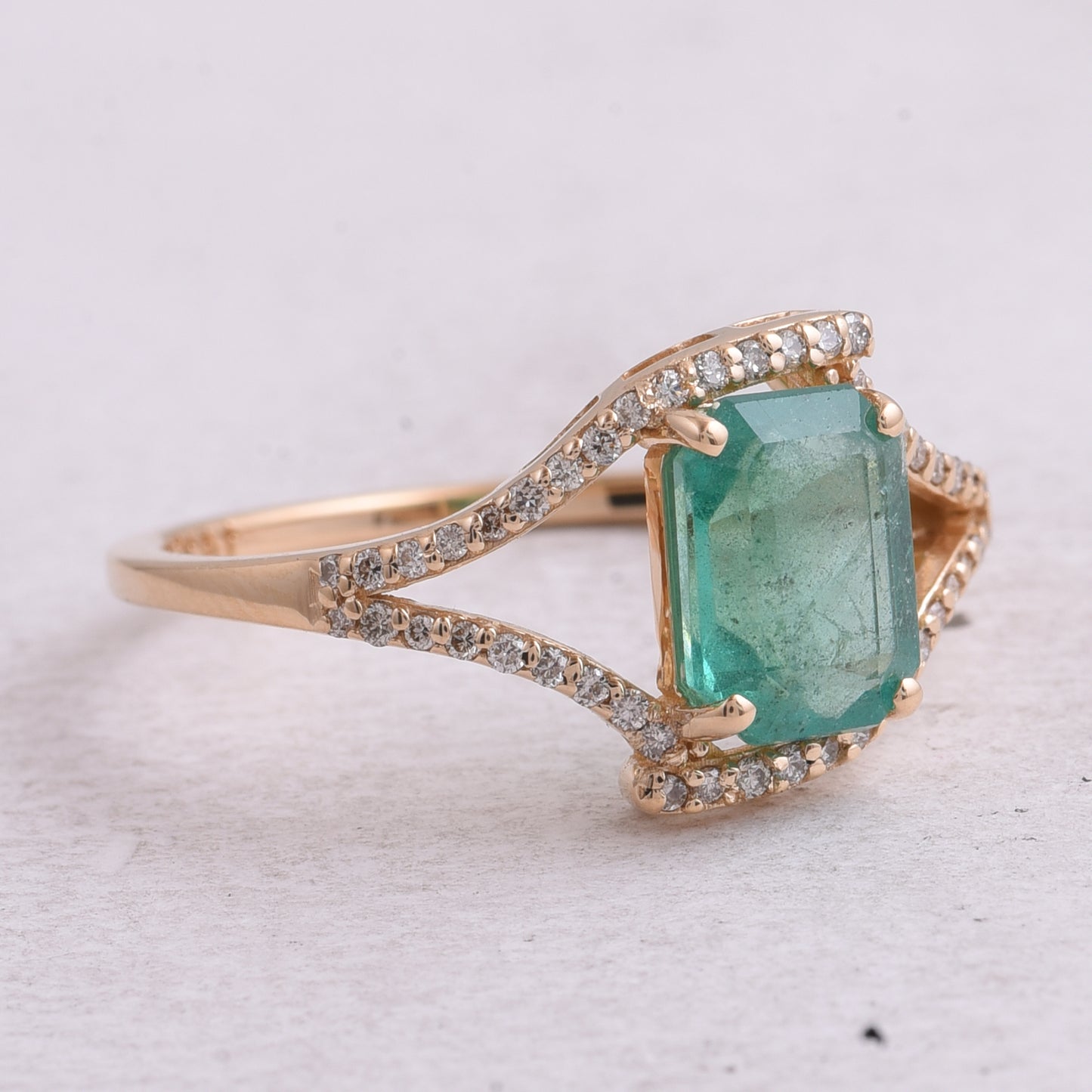 1.59 Ct Octagon Step Cut Natural Emerald 14K Gold Ring