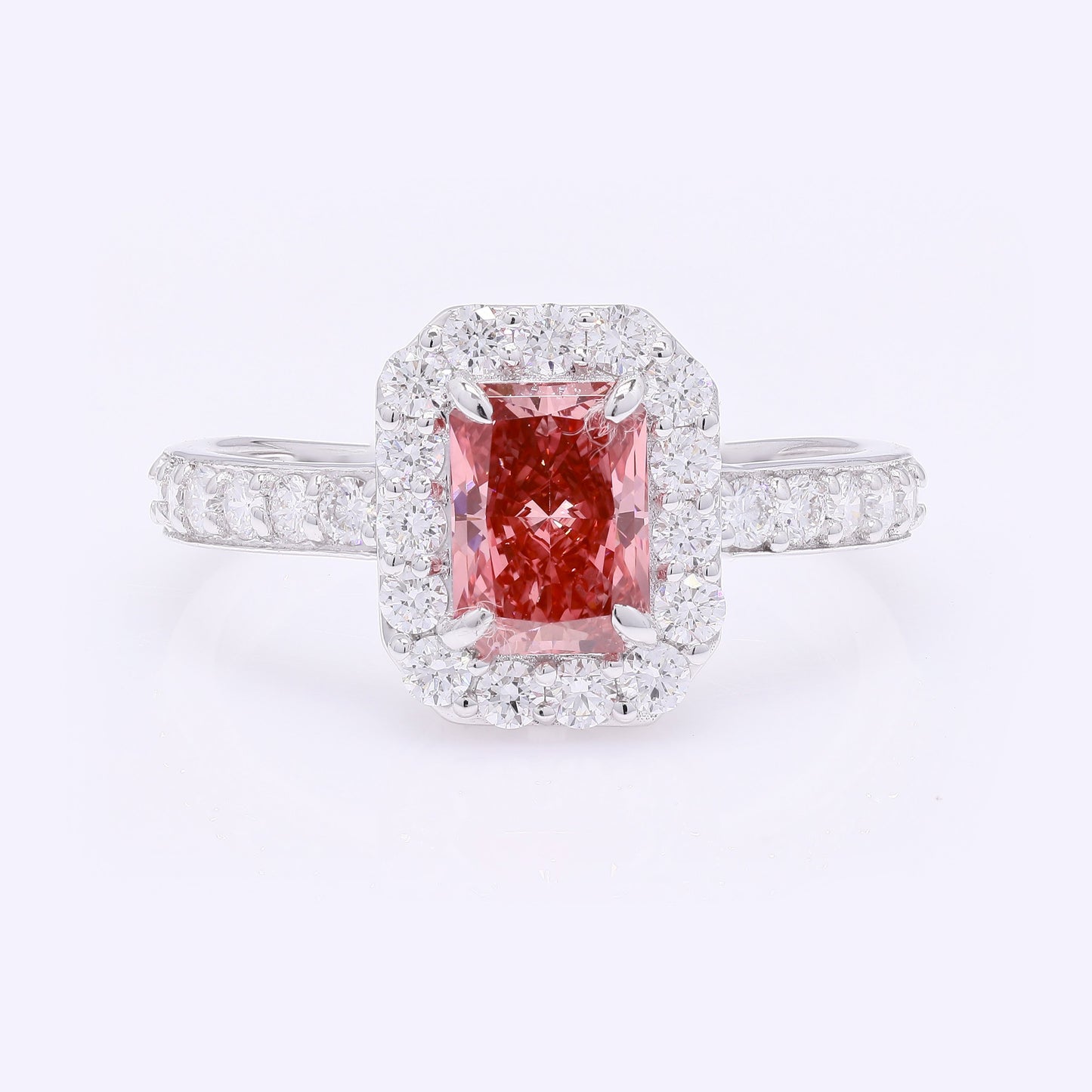 1.74 Carats Fancy Vivid Pink Lab Grown Diamond 14K Gold Ring