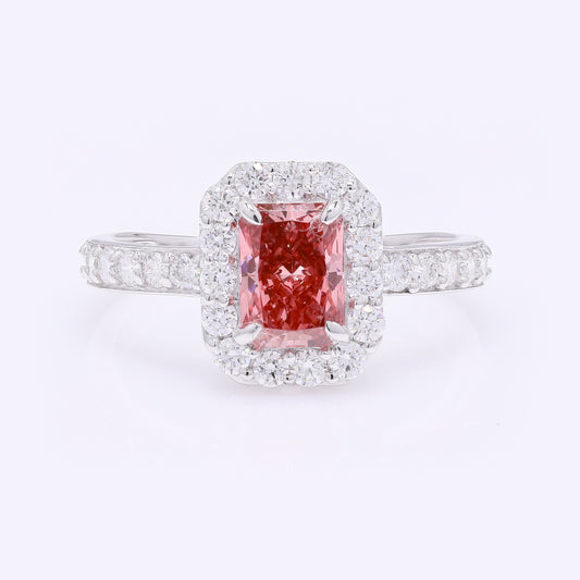 1.74 Carats Fancy Vivid Pink Lab Grown Diamond 14K Gold Ring
