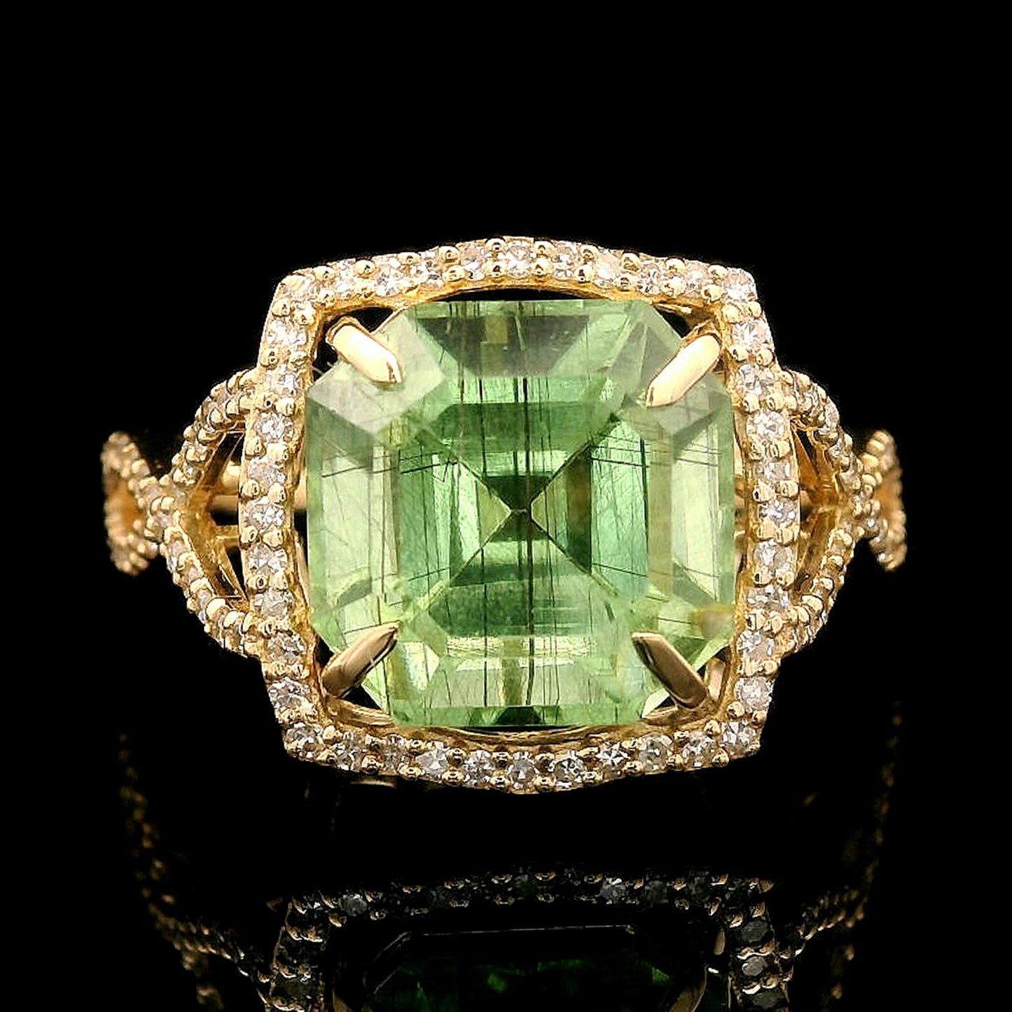 4.39 Ct Octagon Step Cut Natural Peridot 14K Gold Ring