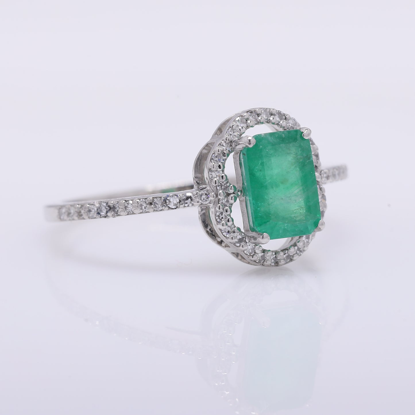 1.16 Ct Octagon Step Cut Natural Emerald 950 Platinum Ring