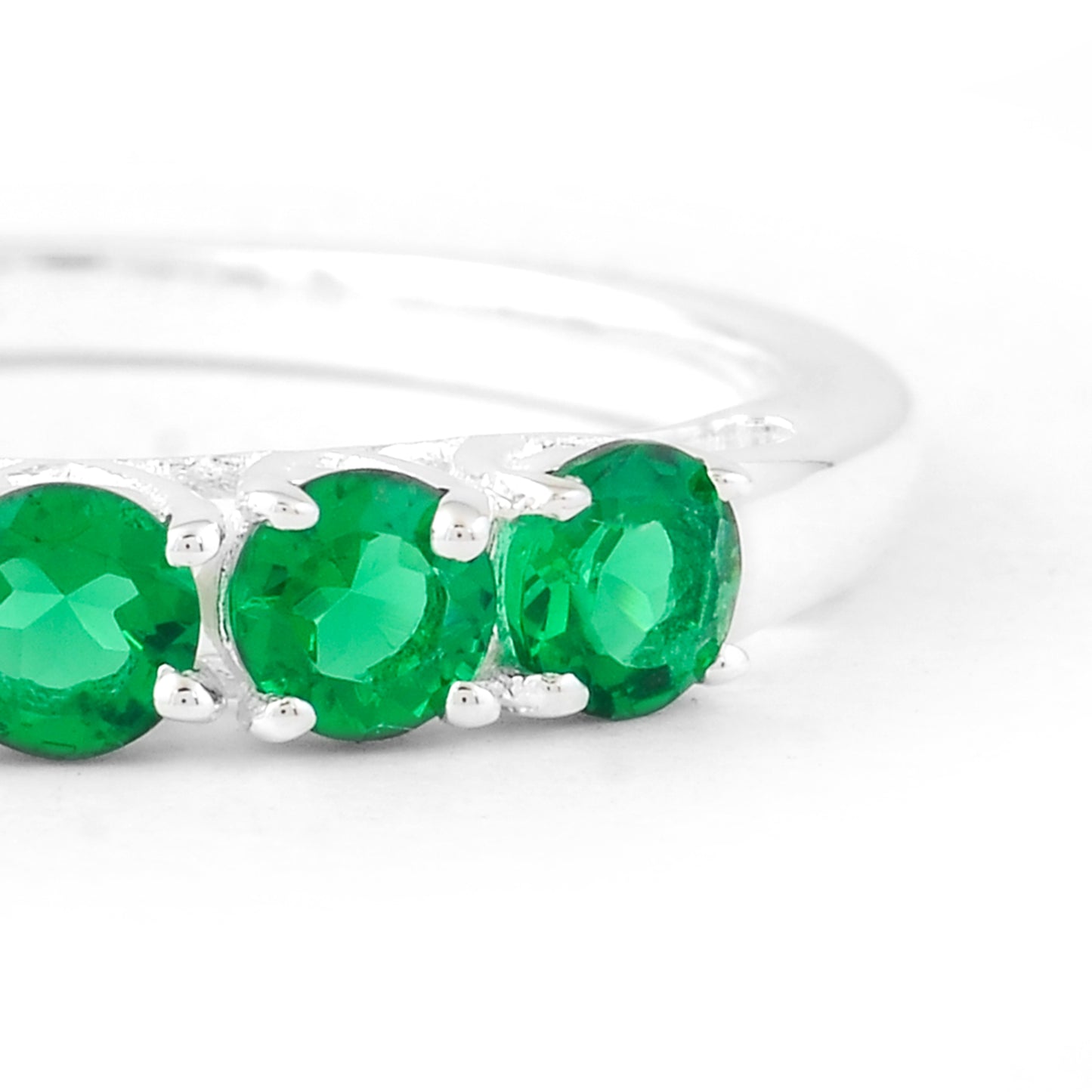 0.69 Ct Round Created Emerald 925 Sterling Silver Ring