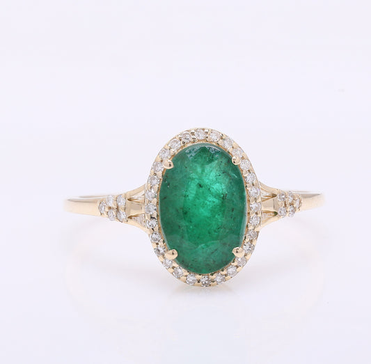 1.92 Ct Oval Mixed Cut Natural Emerald 14K Gold Ring