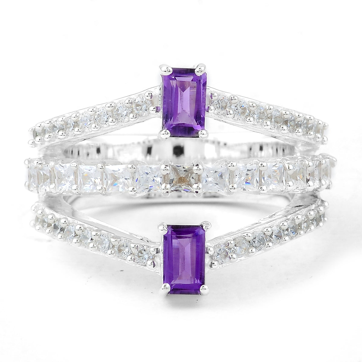 2.56 Ct Octagon Amethyst, Cubic Zirconia 925 Sterling Silver Ring