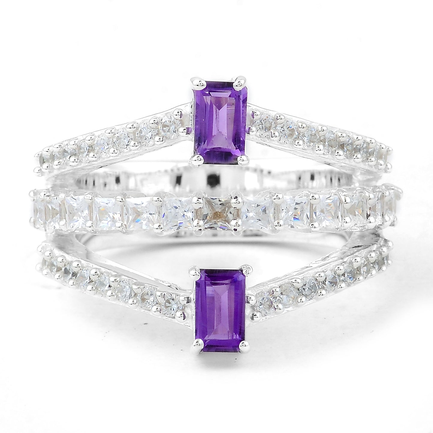 2.56 Ct Octagon Amethyst, Cubic Zirconia 925 Sterling Silver Ring