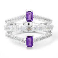 2.56 Ct Octagon Amethyst, Cubic Zirconia 925 Sterling Silver Ring