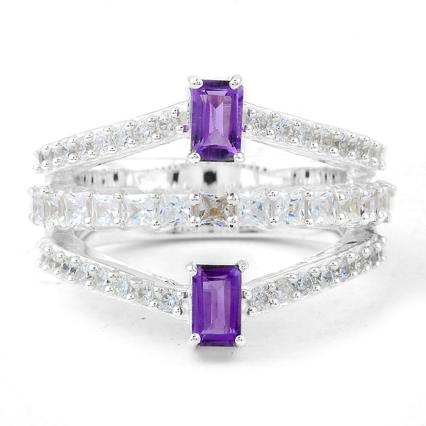 2.56 Ct Octagon Amethyst, Cubic Zirconia 925 Sterling Silver Ring