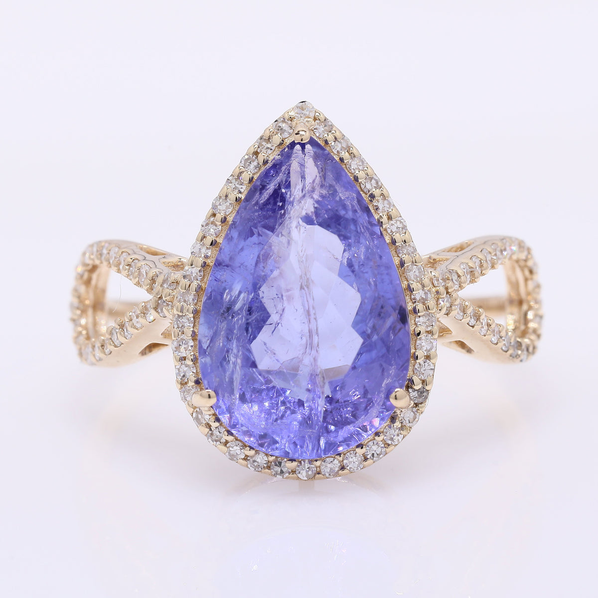 4.58 Ct Pear Mixed Cut Natural Tanzanite 14K Gold Ring