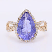 4.58 Ct Pear Mixed Cut Natural Tanzanite 14K Gold Ring