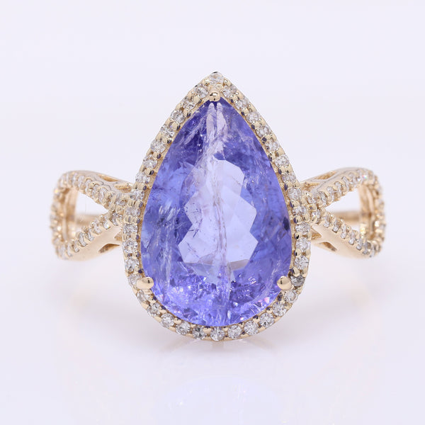 4.58 Ct Pear Mixed Cut Natural Tanzanite 14K Gold Ring