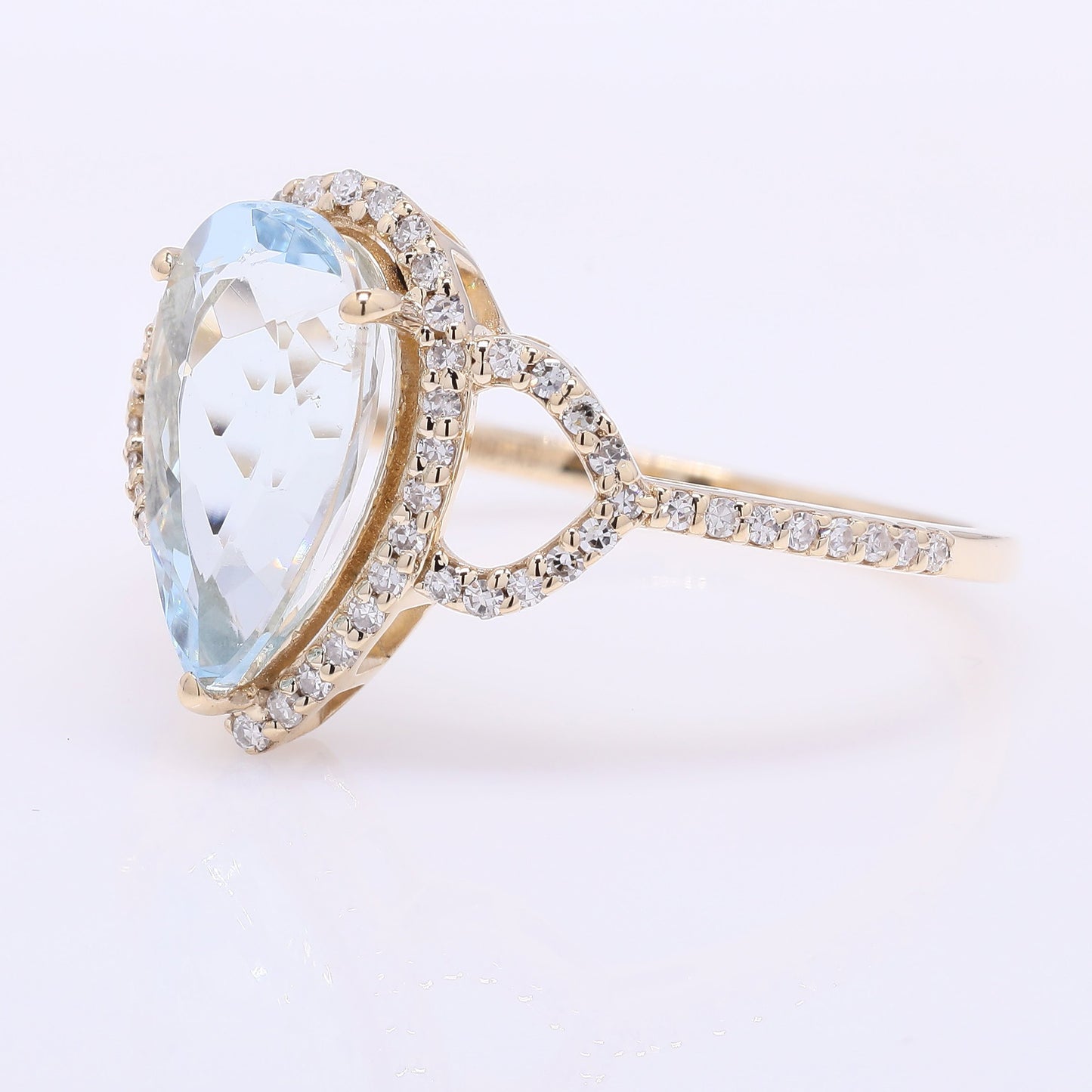 2.06 Ct Pear Mixed Cut Natural Aquamarine 14K Gold Ring