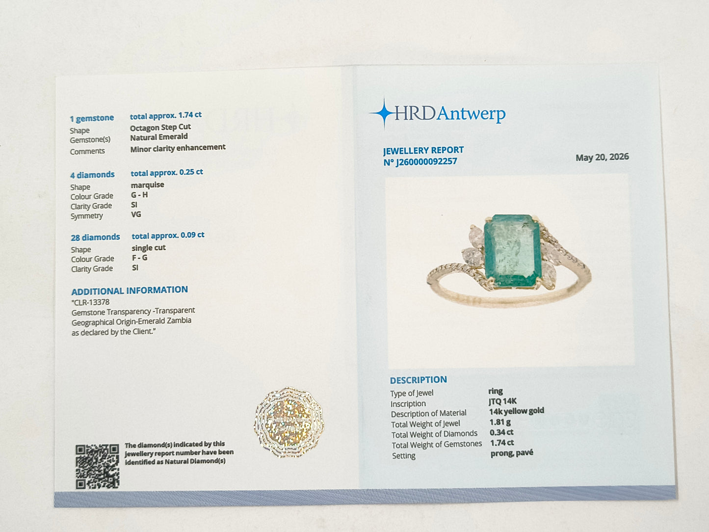 2.08 Ct Octagon Emerald 14K Gold Ring